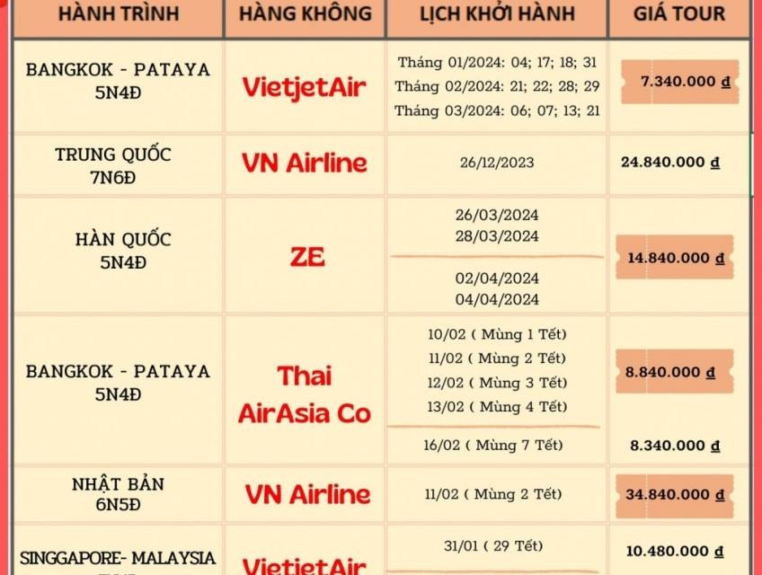 CHÙM TOUR NƯỚC NGOÀI GIÁ RẺ -TẾT NGUYÊN ĐÁN 2024 KHỞI HÀNH ĐÀ NẴNG