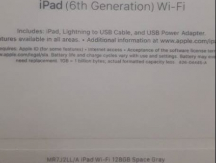 IPAD 6th Generation 128GB Wifi nguyên seal Mỹ.