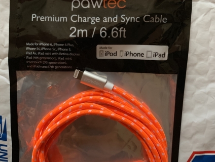 Dây sạc màu cam 2M Pawtec chính hãng dành cho iphone, ipad, hàng xách tay USA, end 23h00-20/01/2020