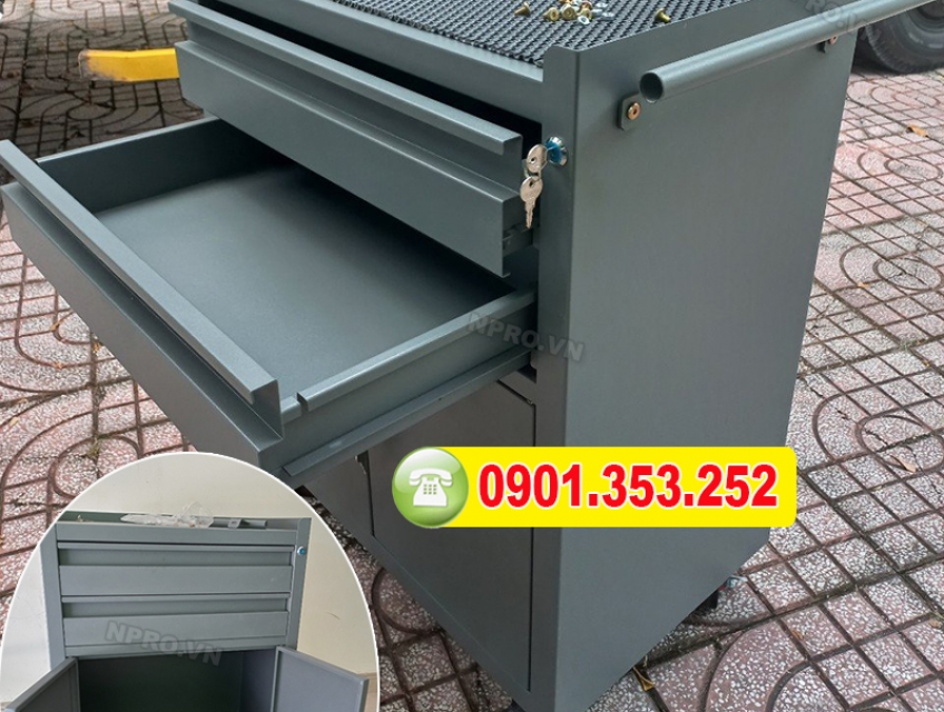 Tủ đựng đồ nghề 2 ngăn kéo và 1 ngăn 2 cánh - Tủ 3 ngăn