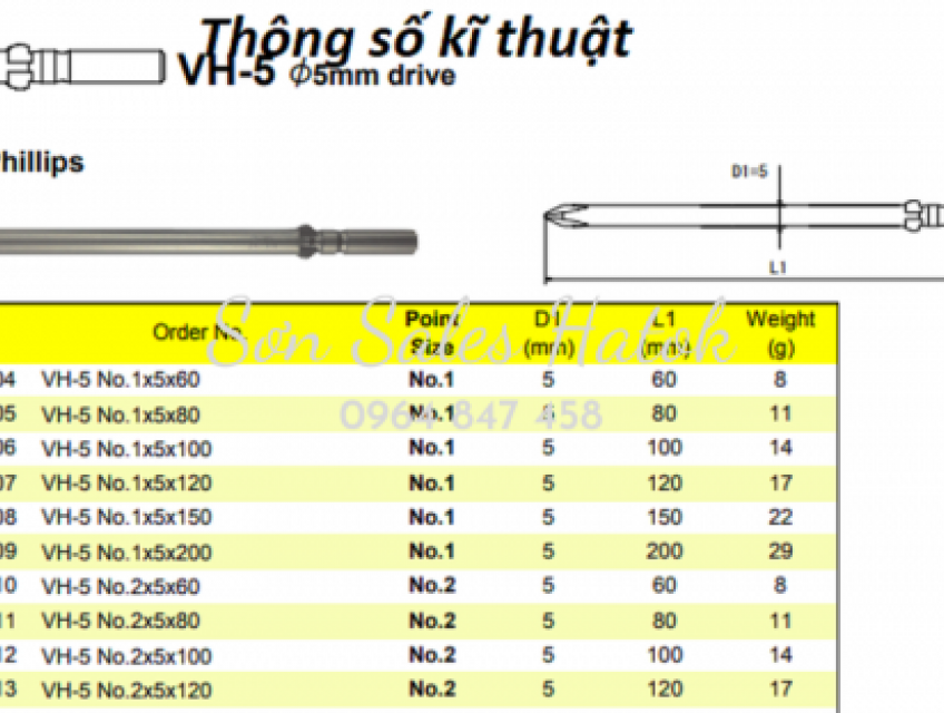 10 Mũi vặn vít VH-5 No.2x5x100 OHMI Nhật Bản
