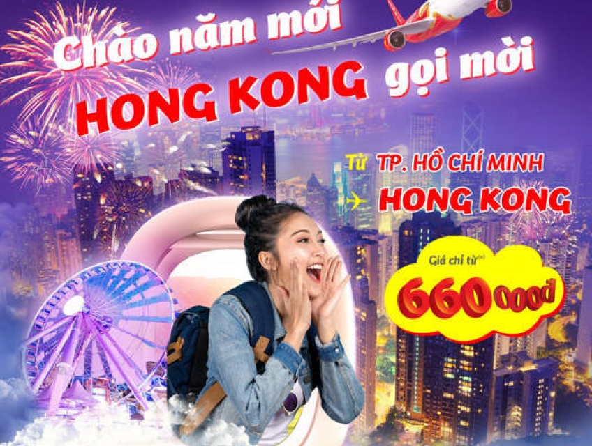 Vietjet Air ưu đãi vé bay thẳng giữa Tp.HCM – Hong Kong