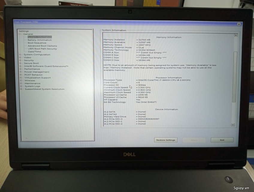 Dell Precision 7730 Core i7 - 8850H , Ram 32Gb , ssd 1Tb , VGA P3200..