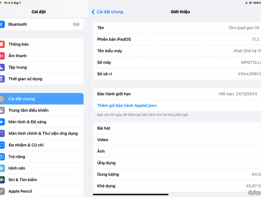 ipad Gen 10 kích hoạt 21/12/2023