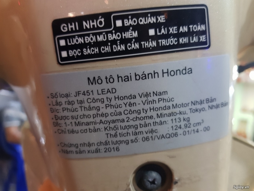 chính chủ đứng tên carvet bán honda Lead 2016 máy móc zin