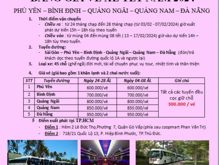 VÉ XE MIỀN TRUNG - QUẢNG NGÃI - QUẢNG NAM - ĐÀ NẴNG 2024