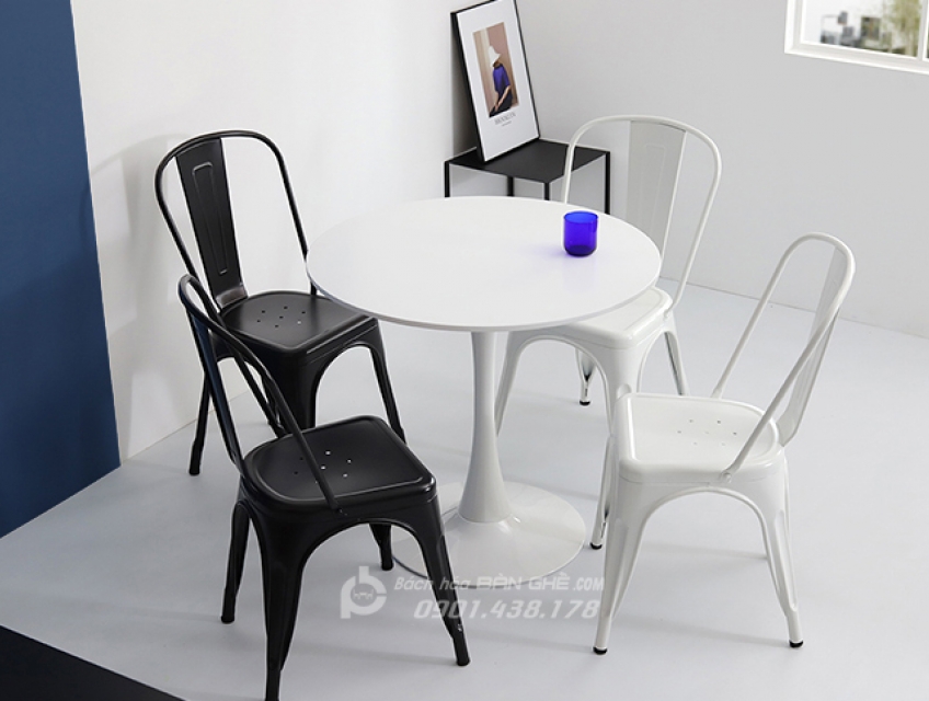 Bộ bàn tròn tulip ghế sắt tolix cafe tiếp khách cửa hàng văn phòng tại