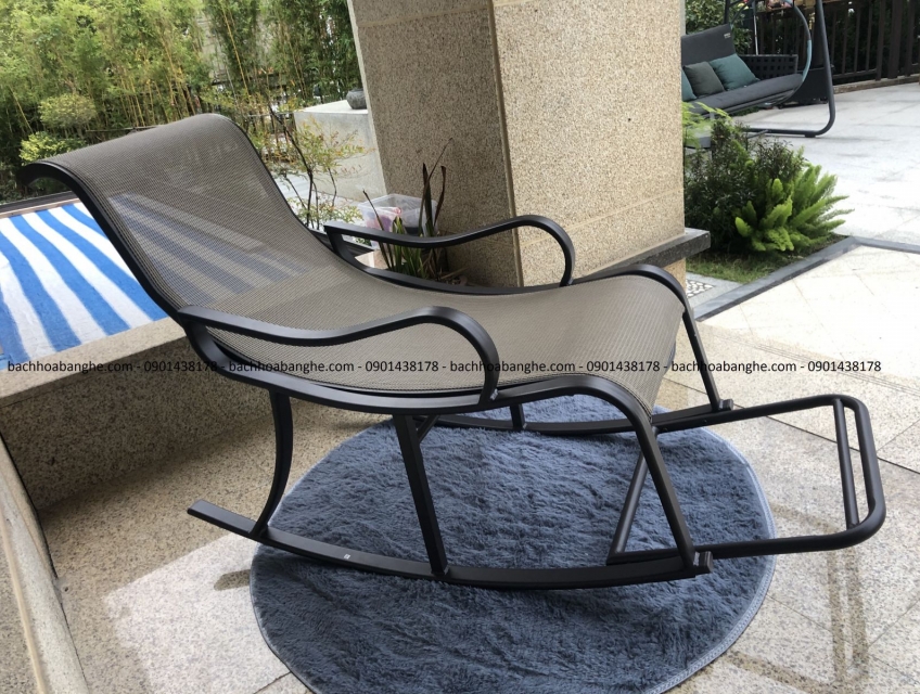 Ghế thư giãn bập bênh nhôm đúc kết hợp lưới textilen trong nhà và sân