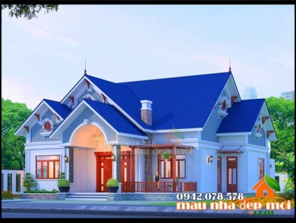 Biệt thự vườn 1 tầng kiến trúc mái thái đẹp 200m2 có 5 phòng ngủ