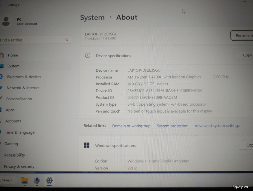 Laptop Lenovo ThinkBook 14 G2 ARE/R7 4700U/16GB/512GB/14"FHD/Win 11