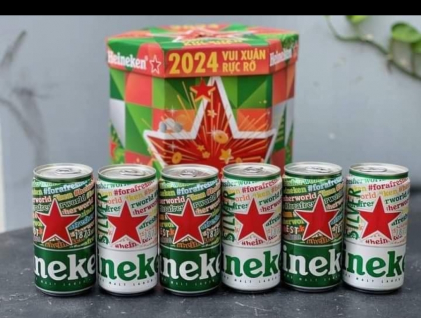 Bia hộp quà heineken xuân 2024