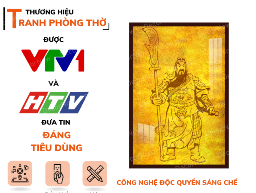 Tranh Trúc Chỉ In Đứng Họa Tiết Quan Công DECORNOW DCN-TC195