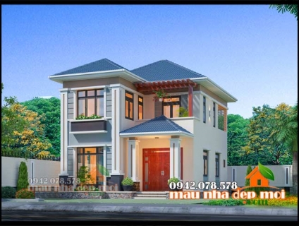 Mẫu biệt thự mini  đẹp 2 tầng 90m2 có 3 phòng ngủ kiến trúc mái Nhật