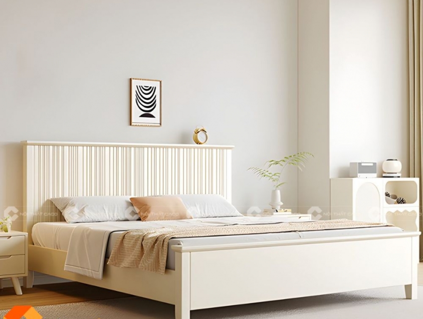 Giường Ngủ Gỗ Tự Nhiên Màu Trắng Sang Trọng và Hiện Đại