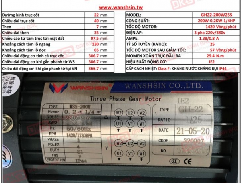 Motor giảm tốc chân đế Wanshsin giá cạnh tranh nhất thị trường Việt Na