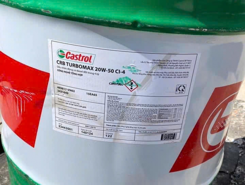 Dầu động cơ Castrol CRB Turbomax 20W50 CI-4 phuy 209L chính hãng.