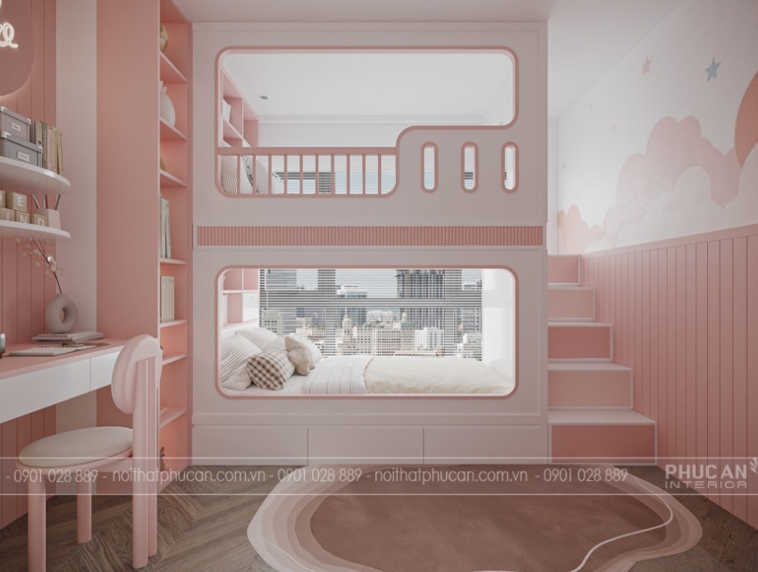 Giường 2 tầng cho bé gái đẹp, hiện đại năm 2025