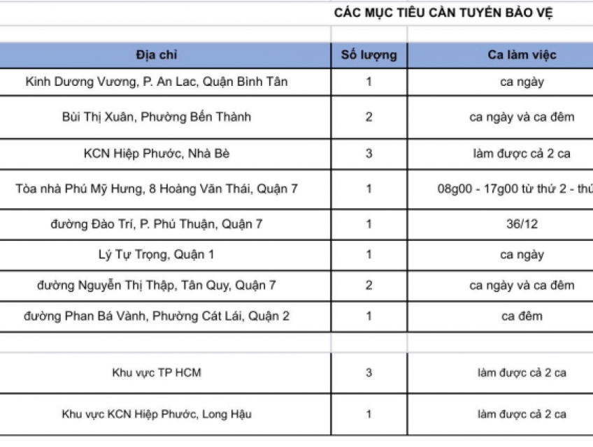 CTY BẢO VỆ THANH NIÊN tuyển gấp bảo vệ các mục tiêu toàn TPHCM