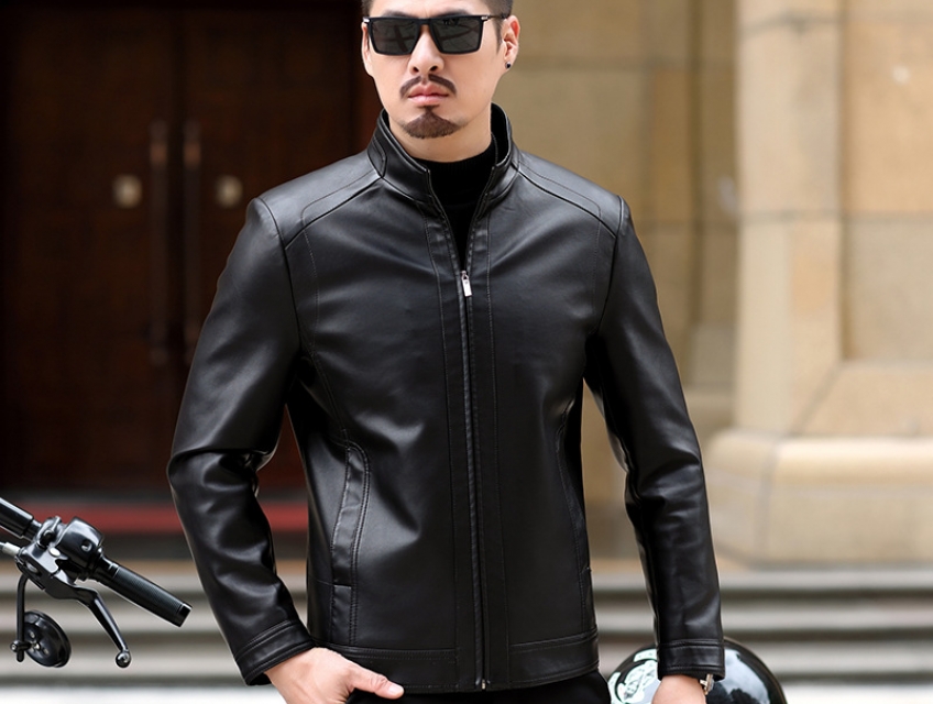 Áo Da Cừu Thật Cổ Đứng Navy – Lót Lông Giữ Ấm, Da Siêu Mềm