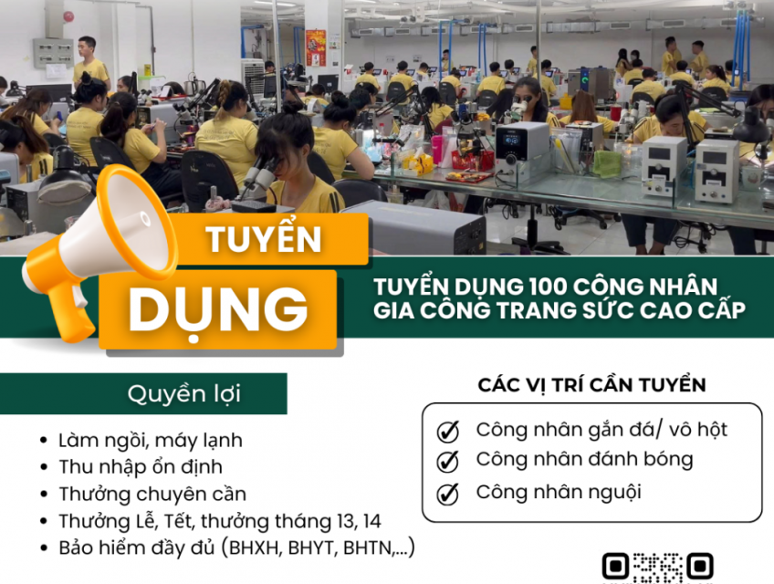 Tuyển công nhân chế tác trang sức, việc nhẹ lương cao ổn định