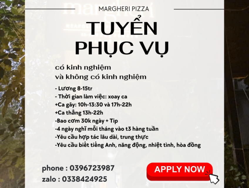 Nhà hàng pizza Tuyển Nhân viên phục vụ Quận 7