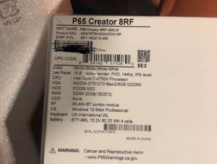 Laptop Gamming : MSI GV62 8RD - MSI P65 Creator 8RF (New seal)