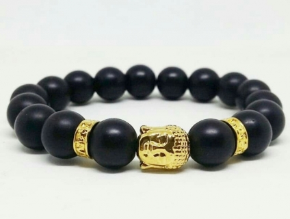 Vòng tay đá đen mờ 10 ly mix mặt phật và phụ kiện