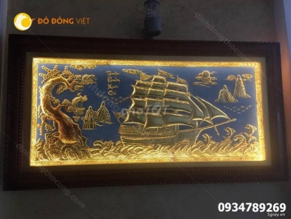 Tranh Đồng Mạ Vàng 24K Thuận Buồm Xuôi Gió Đèn LED