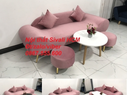 Bộ ghế sofa văng băng thuyền màu hồng phấn hường cánh sen giá rẻ Tphcm