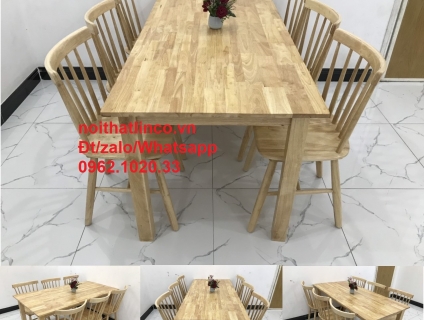 Bộ bàn ăn 6 ghế pinstool 7 nan gỗ cao su tư nhiên | Nội Thất Linco HCM