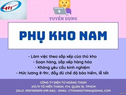 Cần tuyển Phụ Kho Nam Làm việc tại Quận 10