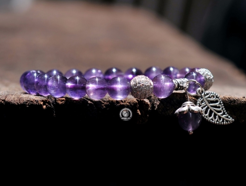 Vòng tay đá thạch anh tím Charm S925