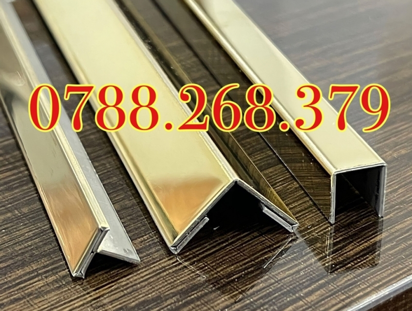 Nẹp V inox 304 vàng gương, Nẹp V inox 304 vát cạnh, Nẹp V inox gập mép