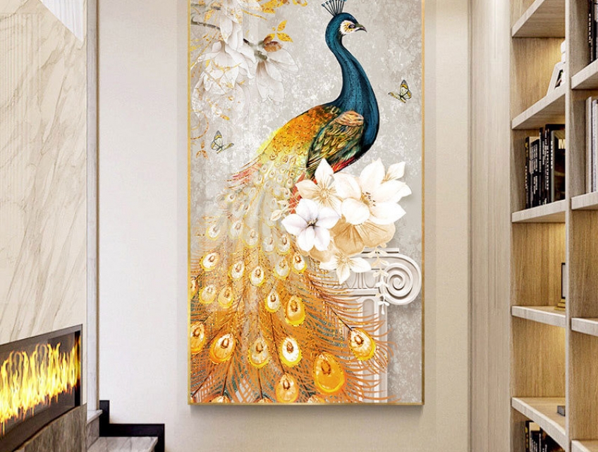 Mua tranh phong thủy chim công mạ vàng 2023