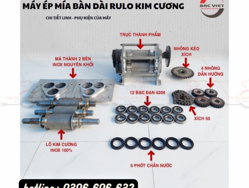 Máy Ép Mía Bàn Dài Rulo Kim Cương Có Bánh Xe Di Chuyển Tiện Lợi