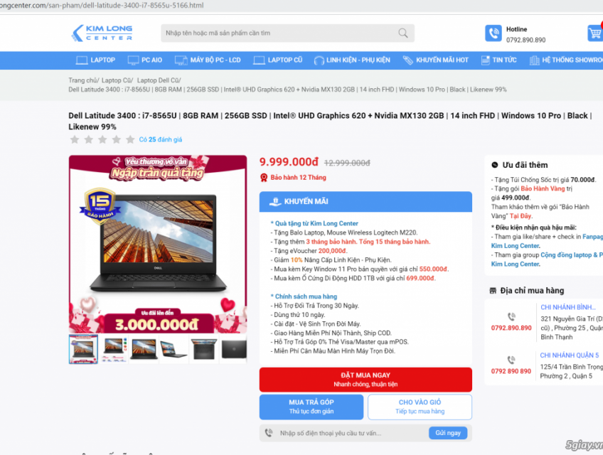 KimLongCenter Bán Dell 3400 I7 Ram 8GB SSD 256GB 14FHD MX130 2GB