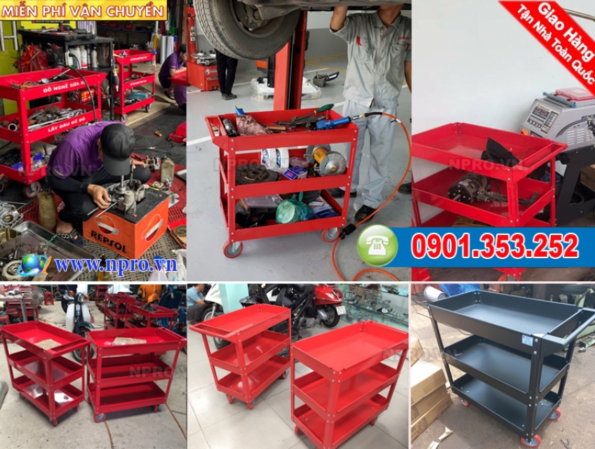 Xe đựng dụng cụ 3 tầng, xe đẩy, tủ đựng đồ nghề sửa xe