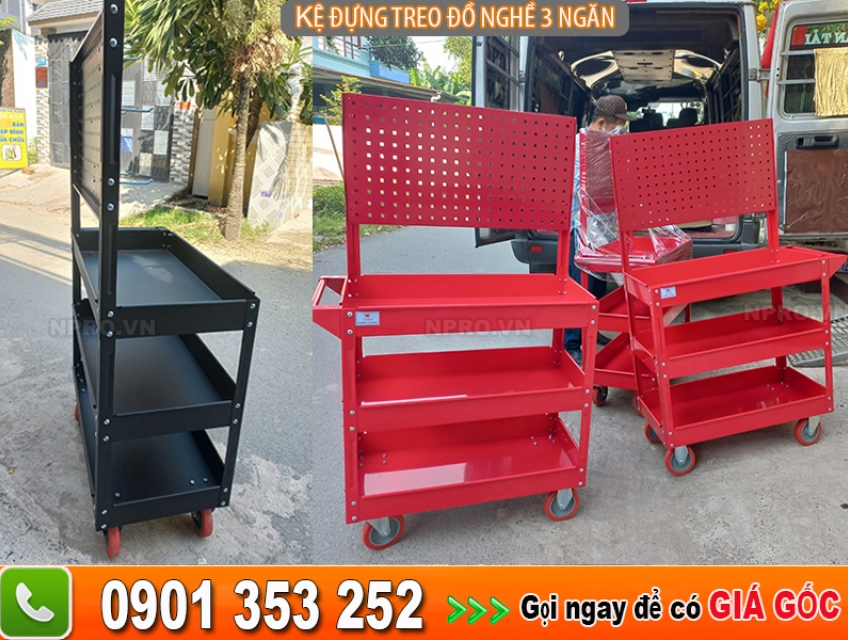 Tủ chứa, kệ đựng đồ nghề có bảng giá treo, bánh xe đẩy