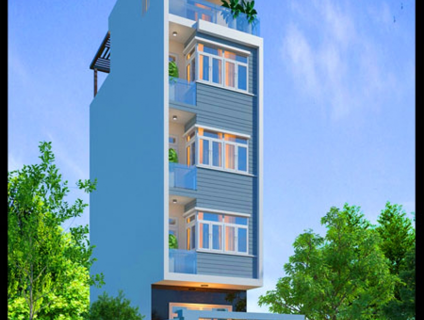Mẫu nhà ống đẹp 5 tầng có 4 phòng ngủ thiết kế hiện đại tạo điểm nhấn