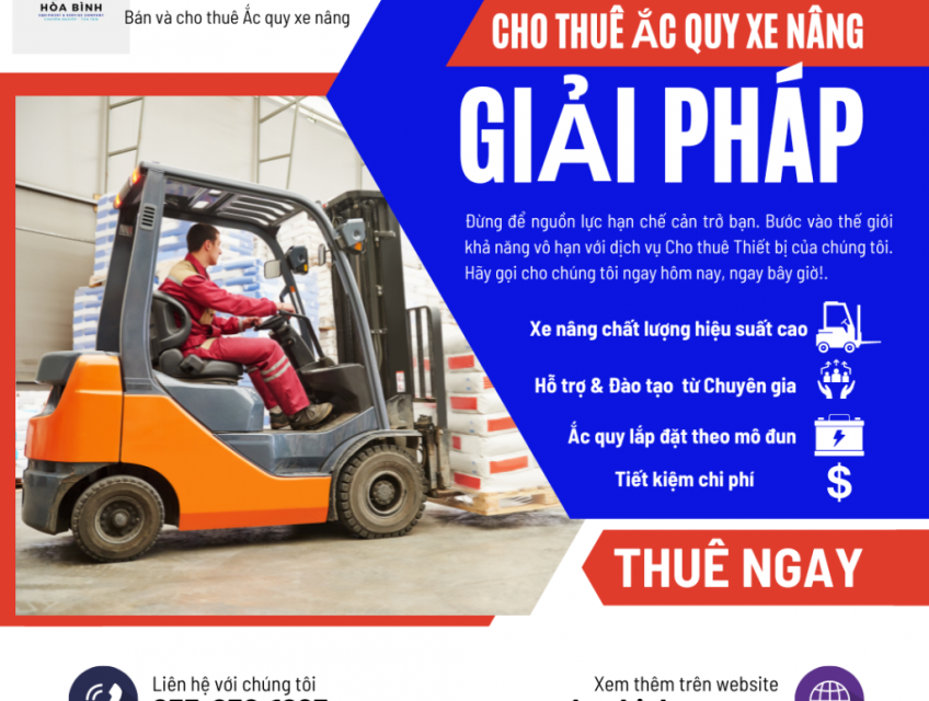 Cho thuê pin lithium cho xe nâng, ắc quy xe nâng