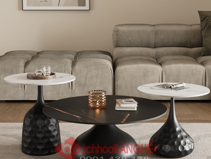 Set bộ bàn sofa, bàn tab decor sofa mặt đá hình lọ hoa chân thép