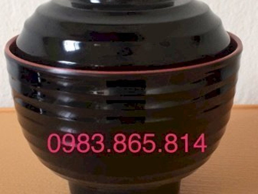 Bát soup miso đỏ đen, bát soup có nắp cho nhà hàng Nhật, bát soup nhựa,