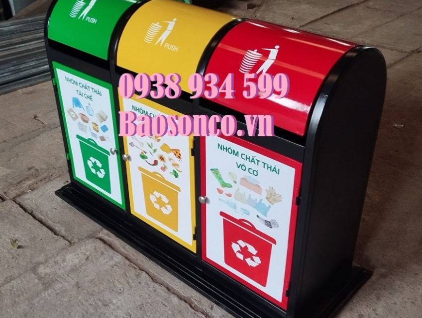 Thùng phân loại rác 3 ngăn, thùng rác 3 ngăn ngoài trời
