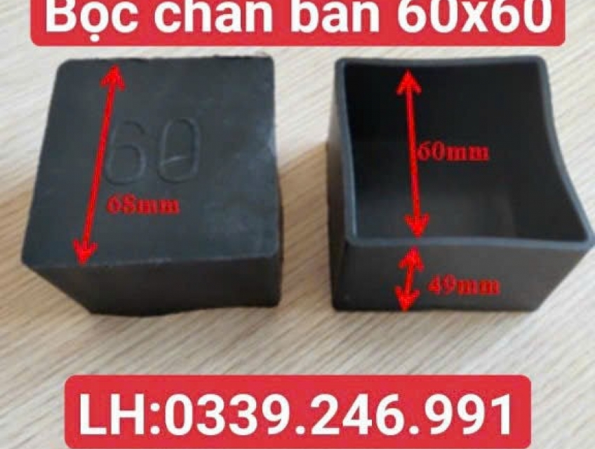 Chân đế cao su, bịt đầu KT 60x60mm, chân tăng bàn Fami