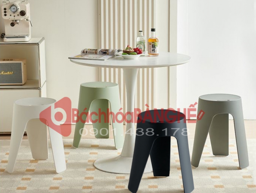 Bộ bàn ghế decor cafe trà sữa tiếp khách ghế đôn nhựa tại HCM