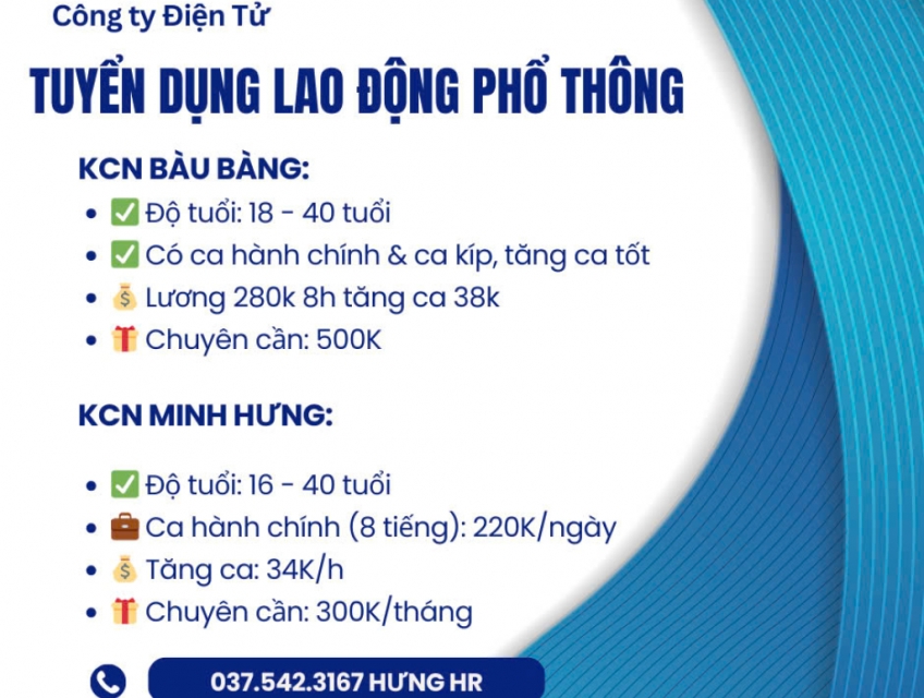 TUYỂN DỤNG LAO ĐỘNG PHỔ THÔNG - NHẬN VIỆC SAU TẾT