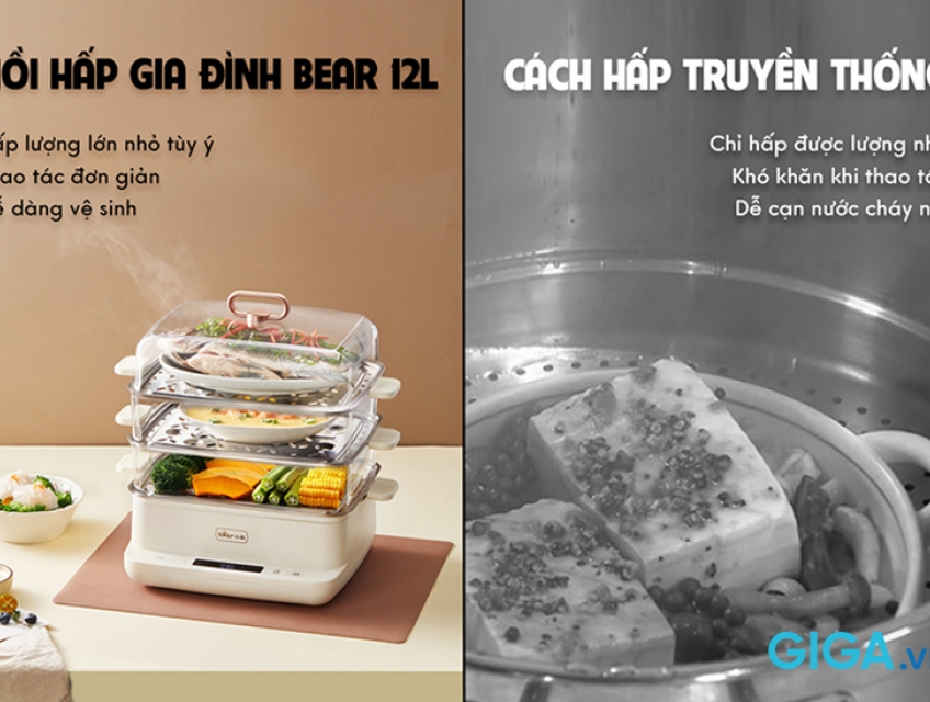 Nồi hấp 3 tầng SB-NH12L giải pháp nấu ăn an toàn, tiện lợi