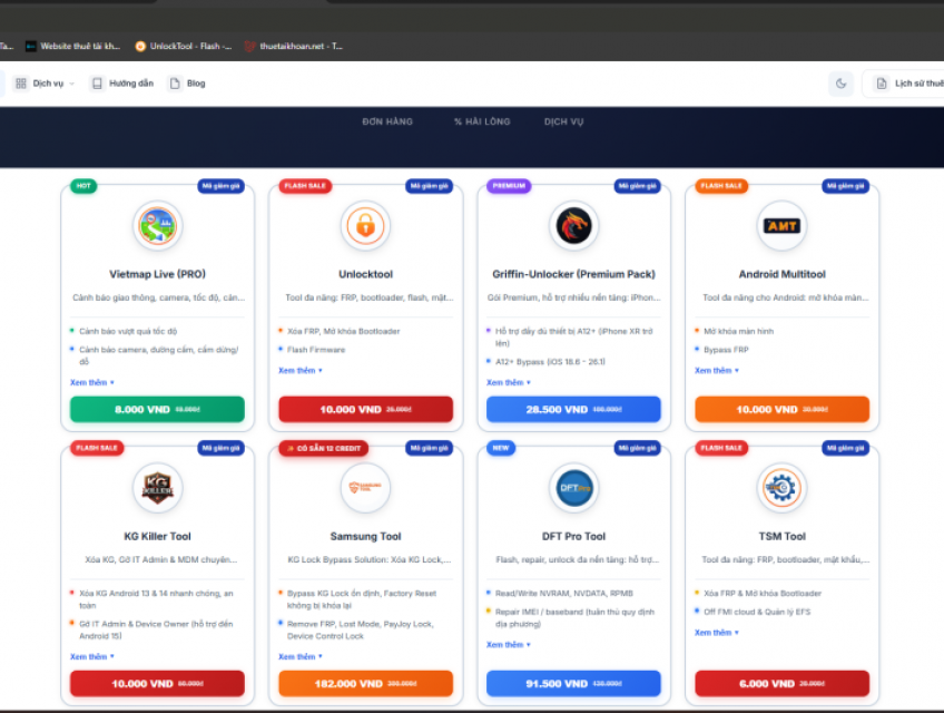 ThueTaiKhoan.net - Thuê tài khoản GSM Tool tự động 24/7, giá từ 8k