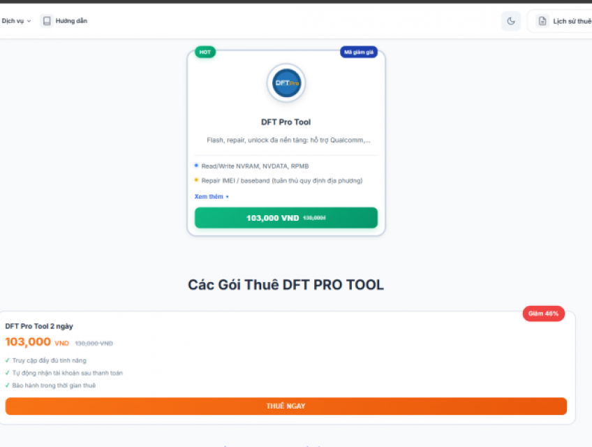 Thuê DFT Pro Tool theo giờ - Read codes, flash Samsung tự động 24/7