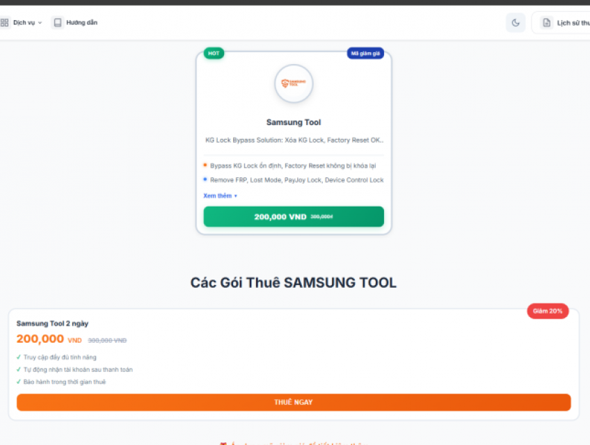 Thuê Samsung Tool theo ngày - Bypass KG Lock, xóa FRP tự động 24/7